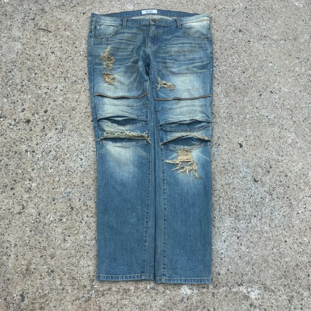 Golden denim ripped baggy light wash denim